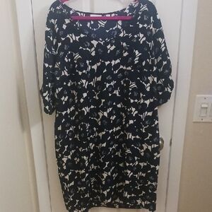 New York & Company Navy and Cream Floral Dress